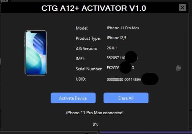 CTG A12+ ACTIVATOR iPhone XR TO 17 Pro Max IPad A12+ To M3 Windows Tool